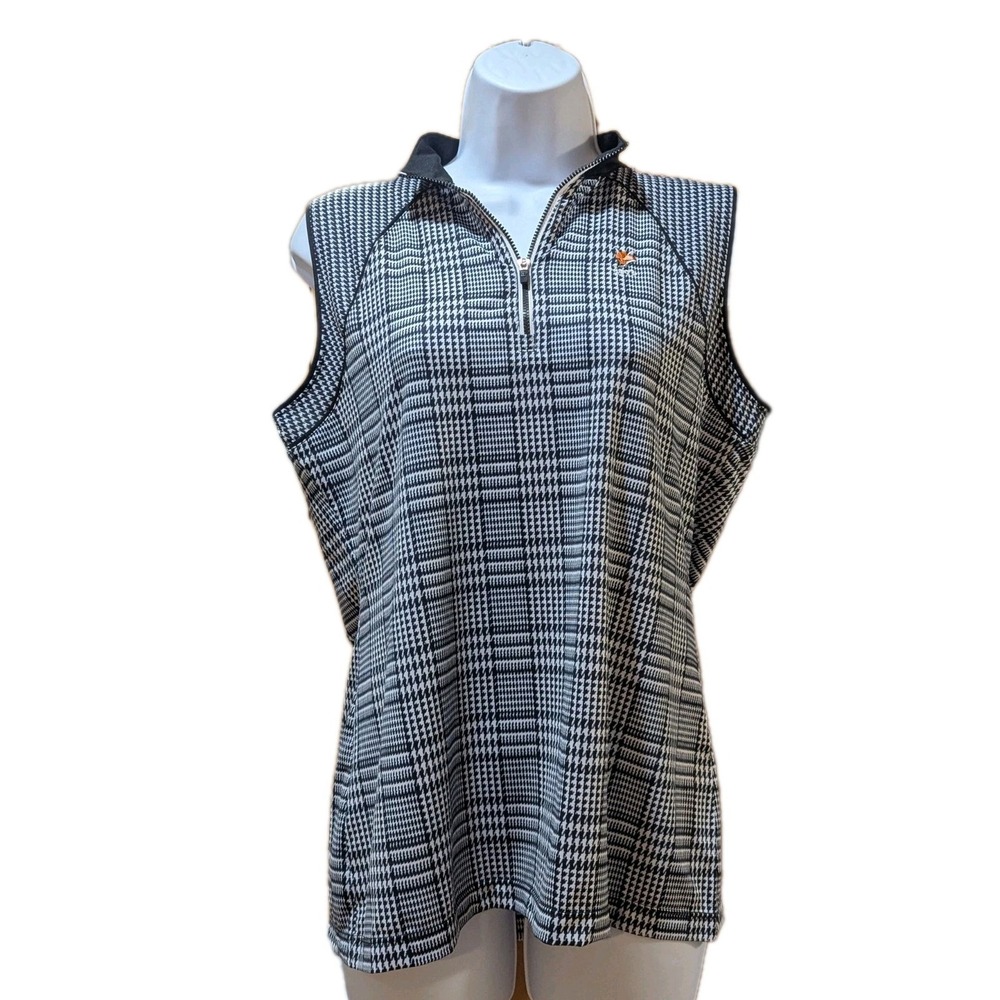 EPNY Womens Sleeveless 1/4 Zip Mock Neck Golf Shirt-M Black And White